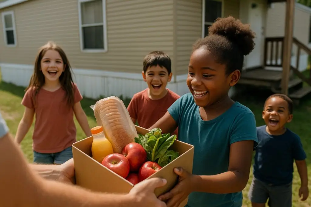 Image of kids receiving a summer food box for our article entitled Why Summer Is the Hardest Season for Struggling Families.