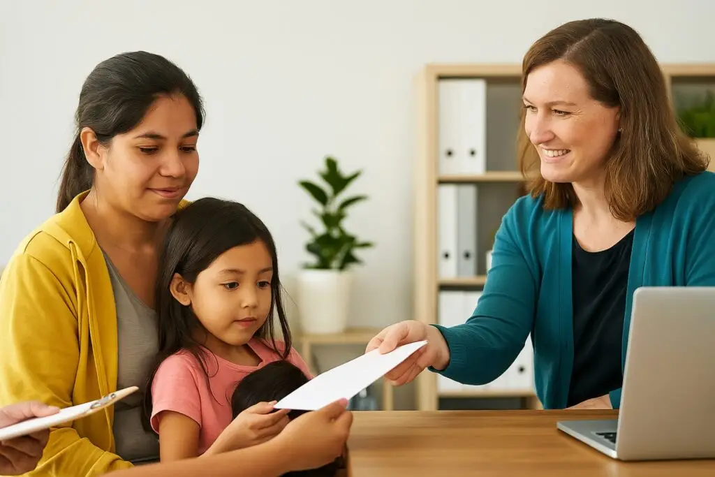 Image of a mom and daughter getting Financial Help for Domestic Violence.