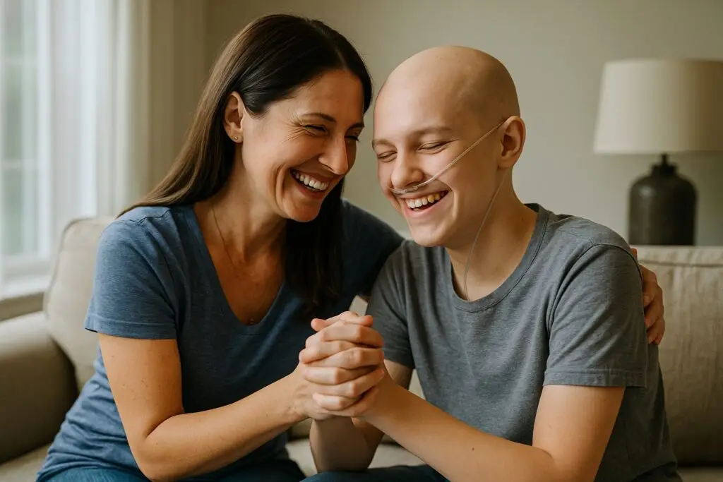 Image of a woman laughing and holding hands with her husband who has a medical problem representing How Medical Hardships Push Families to the Brink—and What We Can Do Together.