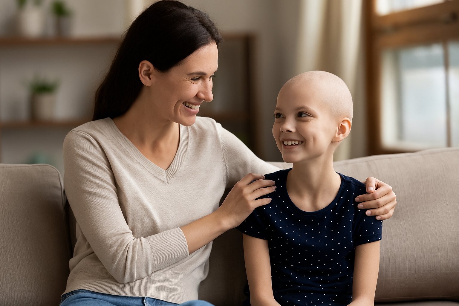 image of a child with cancer and her care giver representing The Mental Health Impact on Children