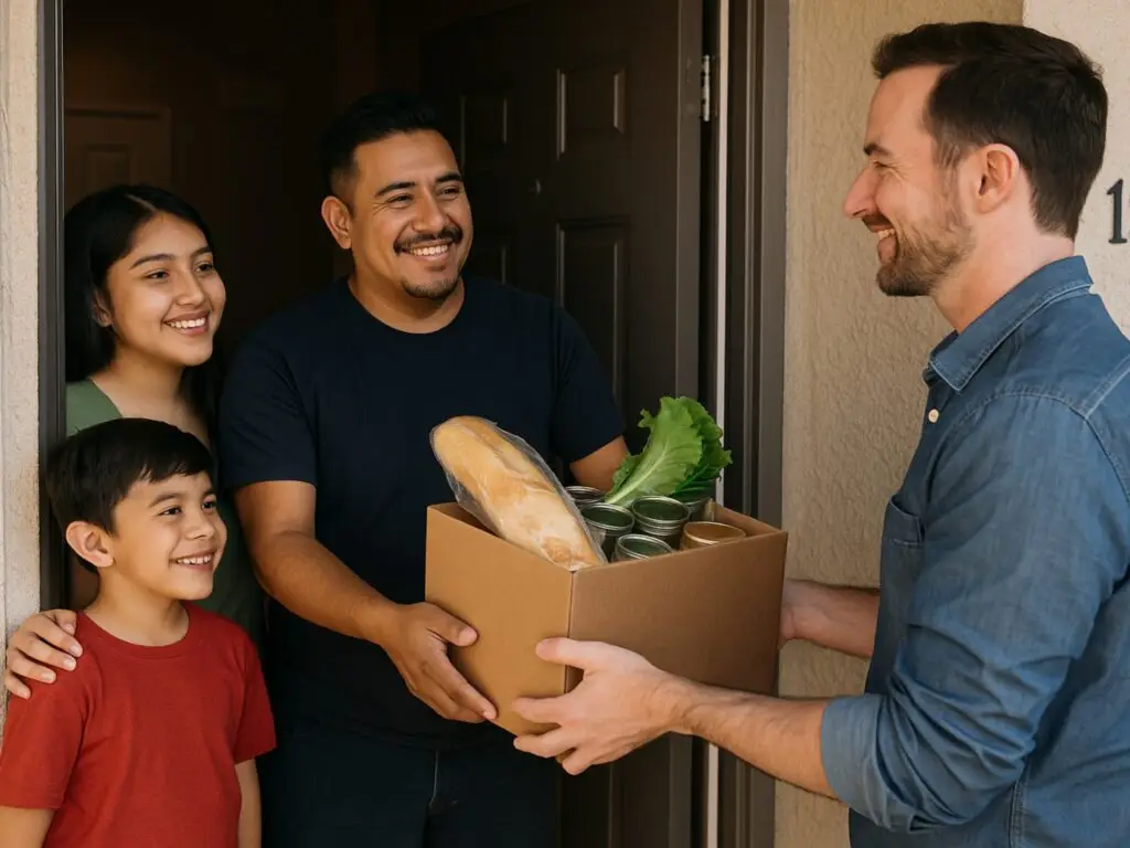 Image of a family in an apartment receiving help from Ministries of Grace representing an article about support for families in need Georgia.