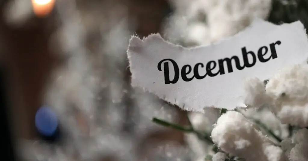 Image of Decemeber on a card on a christmas tree representing why December is the most powerful month to give.